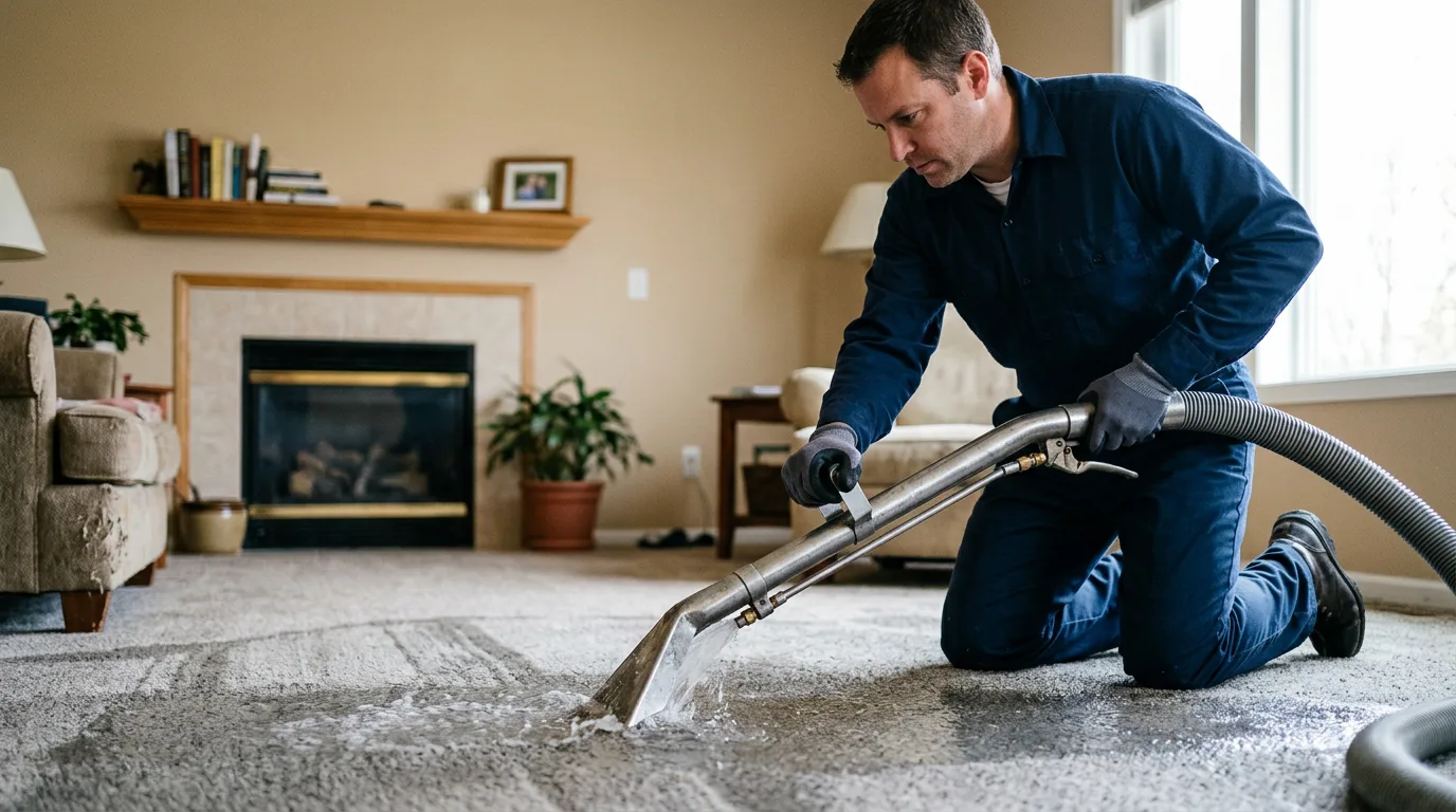 Water damage restoration technician working near Hamburg, IA